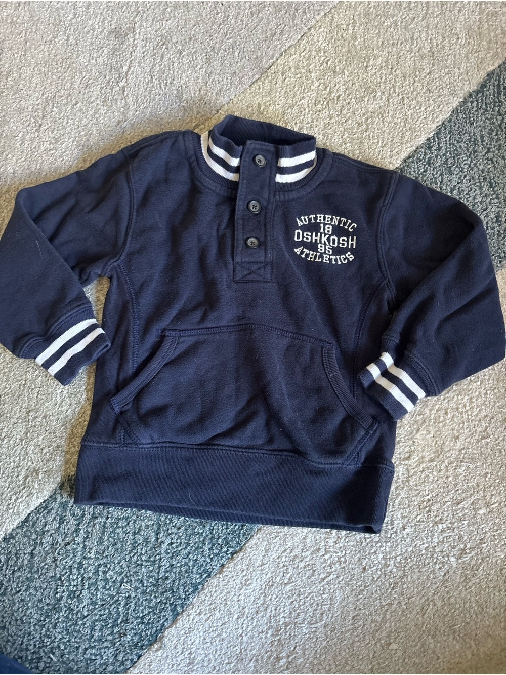 OshKosh B'gosh Kids Pullover Sweatshirt Front Pocket Navy Stripe-Trim Size 4